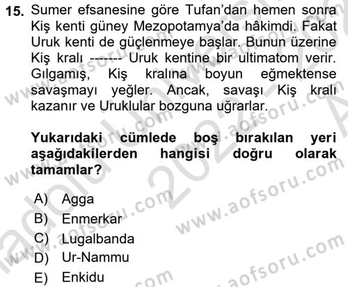Mitoloji ve Din Dersi 2022 - 2023 Yılı (Vize) Ara Sınav Soruları 15. Soru