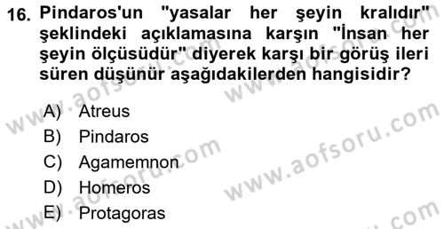 Mitoloji ve Din Dersi 2022 - 2023 Yılı (Vize) Ara Sınav Soruları 16. Soru