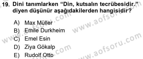 Mitoloji ve Din Dersi 2022 - 2023 Yılı (Vize) Ara Sınav Soruları 19. Soru