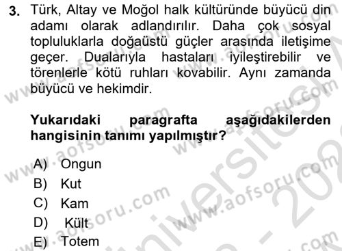 Mitoloji ve Din Dersi 2022 - 2023 Yılı (Vize) Ara Sınav Soruları 3. Soru