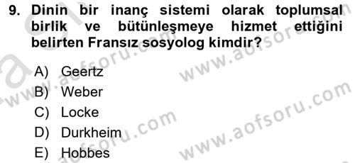 Mitoloji ve Din Dersi 2022 - 2023 Yılı (Vize) Ara Sınav Soruları 9. Soru