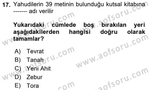 Mitoloji ve Din Dersi 2022 - 2023 Yılı (Final) Dönem Sonu Sınav Soruları 17. Soru