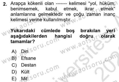 Mitoloji ve Din Dersi 2022 - 2023 Yılı (Final) Dönem Sonu Sınav Soruları 2. Soru