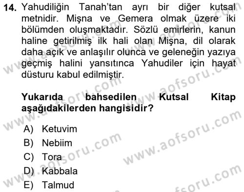 Mitoloji ve Din Dersi 2022 - 2023 Yılı Yaz Okulu Sınav Soruları 14. Soru