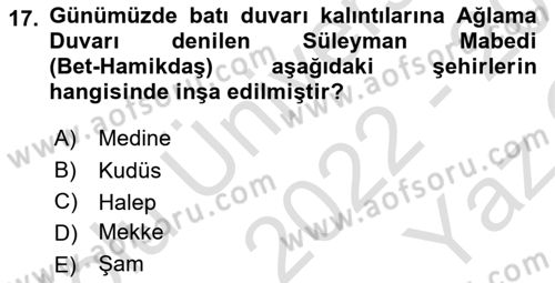 Mitoloji ve Din Dersi 2022 - 2023 Yılı Yaz Okulu Sınav Soruları 17. Soru