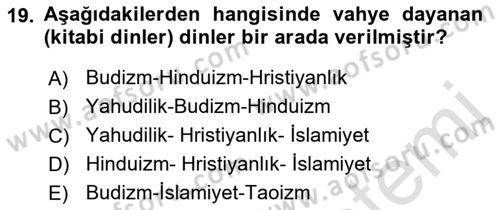 Mitoloji ve Din Dersi 2022 - 2023 Yılı Yaz Okulu Sınav Soruları 19. Soru