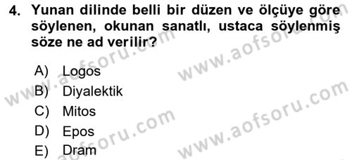 Mitoloji ve Din Dersi 2022 - 2023 Yılı Yaz Okulu Sınav Soruları 4. Soru