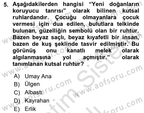 Mitoloji ve Din Dersi 2022 - 2023 Yılı Yaz Okulu Sınav Soruları 5. Soru