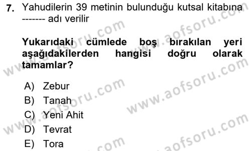 Mitoloji ve Din Dersi 2022 - 2023 Yılı Yaz Okulu Sınav Soruları 7. Soru