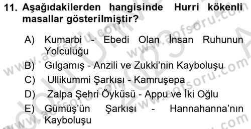 Mitoloji ve Din Dersi 2023 - 2024 Yılı (Vize) Ara Sınav Soruları 11. Soru