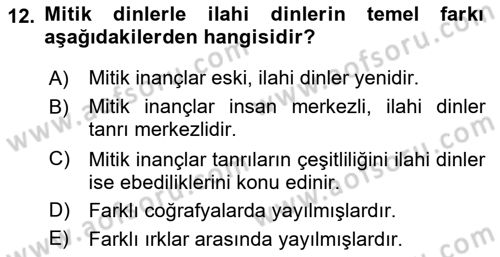 Mitoloji ve Din Dersi 2023 - 2024 Yılı (Vize) Ara Sınav Soruları 12. Soru