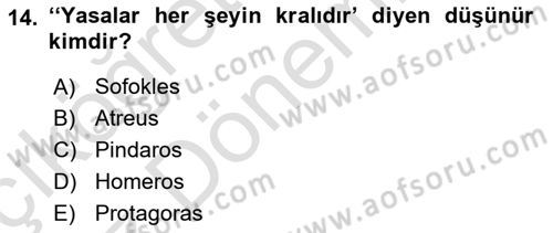 Mitoloji ve Din Dersi 2023 - 2024 Yılı (Vize) Ara Sınav Soruları 14. Soru