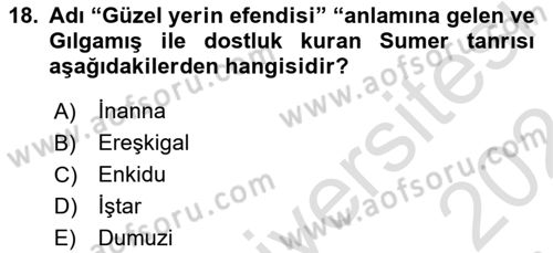 Mitoloji ve Din Dersi 2023 - 2024 Yılı (Vize) Ara Sınav Soruları 18. Soru