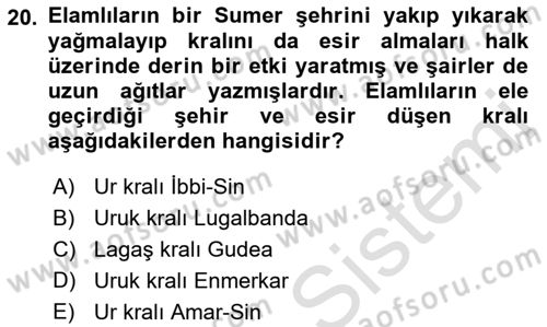 Mitoloji ve Din Dersi 2023 - 2024 Yılı (Vize) Ara Sınav Soruları 20. Soru