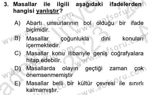 Mitoloji ve Din Dersi Ara Sınavı Deneme Sınav Soruları 3. Soru