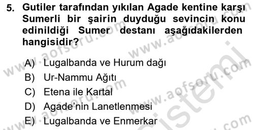 Mitoloji ve Din Dersi 2023 - 2024 Yılı (Vize) Ara Sınav Soruları 5. Soru