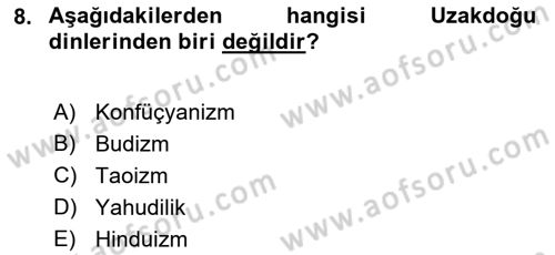 Mitoloji ve Din Dersi Ara Sınavı Deneme Sınav Soruları 8. Soru