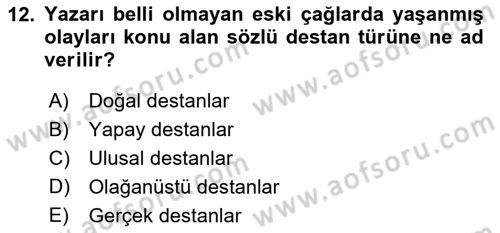 Mitoloji ve Din Dersi 2023 - 2024 Yılı (Final) Dönem Sonu Sınav Soruları 12. Soru