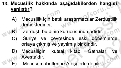 Mitoloji ve Din Dersi 2023 - 2024 Yılı (Final) Dönem Sonu Sınav Soruları 13. Soru