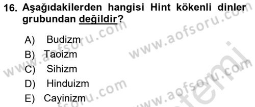 Mitoloji ve Din Dersi 2023 - 2024 Yılı (Final) Dönem Sonu Sınav Soruları 16. Soru