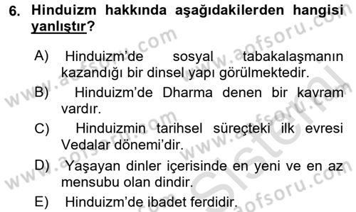 Mitoloji ve Din Dersi 2023 - 2024 Yılı (Final) Dönem Sonu Sınav Soruları 6. Soru