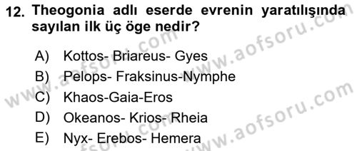 Mitoloji ve Din Dersi 2023 - 2024 Yılı Yaz Okulu Sınav Soruları 12. Soru