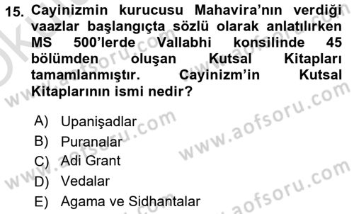 Mitoloji ve Din Dersi 2023 - 2024 Yılı Yaz Okulu Sınav Soruları 15. Soru
