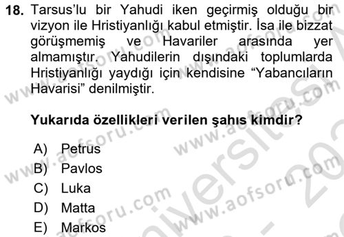Mitoloji ve Din Dersi 2023 - 2024 Yılı Yaz Okulu Sınav Soruları 18. Soru