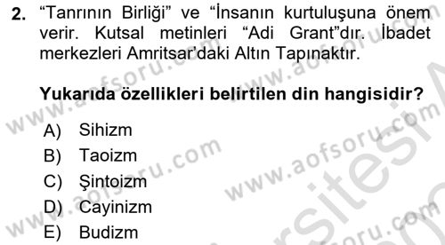Mitoloji ve Din Dersi 2023 - 2024 Yılı Yaz Okulu Sınav Soruları 2. Soru