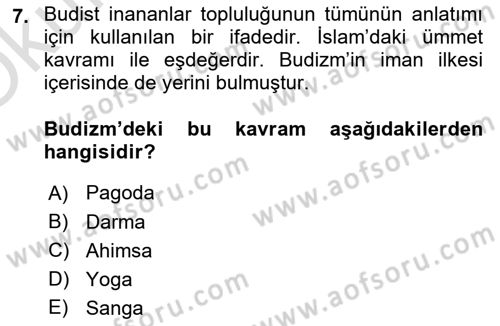 Mitoloji ve Din Dersi 2023 - 2024 Yılı Yaz Okulu Sınav Soruları 7. Soru