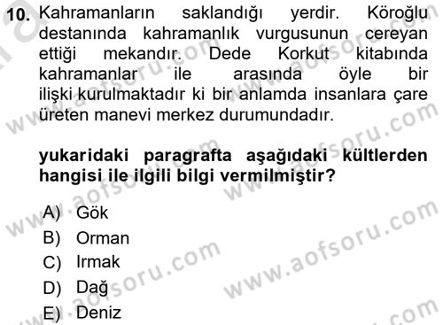 Mitoloji ve Din Dersi Ara Sınavı Deneme Sınav Soruları 10. Soru