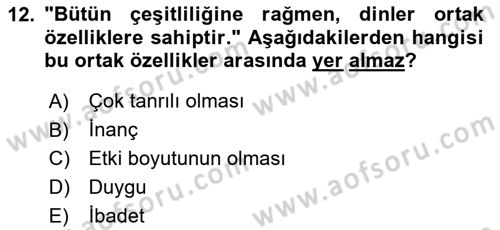 Mitoloji ve Din Dersi Ara Sınavı Deneme Sınav Soruları 12. Soru
