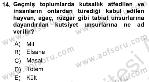 Mitoloji ve Din Dersi 2024 - 2025 Yılı (Vize) Ara Sınav Soruları 14. Soru