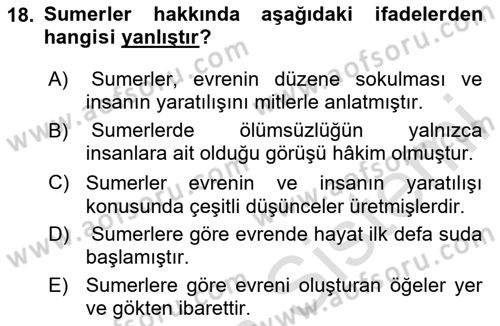 Mitoloji ve Din Dersi 2024 - 2025 Yılı (Vize) Ara Sınav Soruları 18. Soru