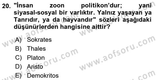 Mitoloji ve Din Dersi 2024 - 2025 Yılı (Vize) Ara Sınav Soruları 20. Soru