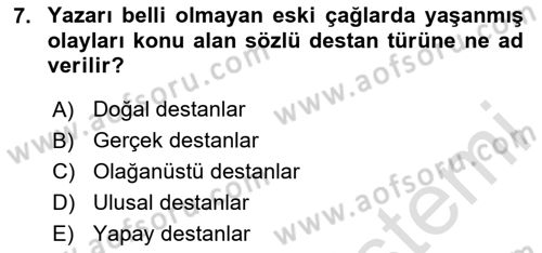 Mitoloji ve Din Dersi Ara Sınavı Deneme Sınav Soruları 7. Soru