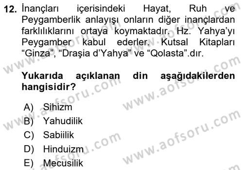 Mitoloji ve Din Dersi 2024 - 2025 Yılı (Final) Dönem Sonu Sınav Soruları 12. Soru