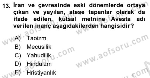 Mitoloji ve Din Dersi 2024 - 2025 Yılı (Final) Dönem Sonu Sınav Soruları 13. Soru