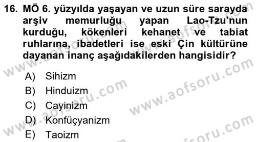 Mitoloji ve Din Dersi 2024 - 2025 Yılı (Final) Dönem Sonu Sınav Soruları 16. Soru