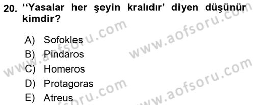Mitoloji ve Din Dersi 2024 - 2025 Yılı (Final) Dönem Sonu Sınav Soruları 20. Soru
