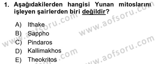 Mitoloji ve Din Dersi 2024 - 2025 Yılı Yaz Okulu Sınav Soruları 1. Soru