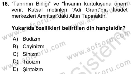 Mitoloji ve Din Dersi 2024 - 2025 Yılı Yaz Okulu Sınav Soruları 16. Soru