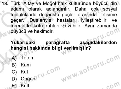 Mitoloji ve Din Dersi 2024 - 2025 Yılı Yaz Okulu Sınav Soruları 18. Soru