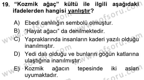 Mitoloji ve Din Dersi 2024 - 2025 Yılı Yaz Okulu Sınav Soruları 19. Soru