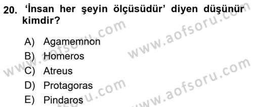Mitoloji ve Din Dersi 2024 - 2025 Yılı Yaz Okulu Sınav Soruları 20. Soru