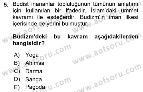 Mitoloji ve Din Dersi 2024 - 2025 Yılı Yaz Okulu Sınav Soruları 5. Soru