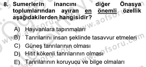 Mitoloji ve Din Dersi 2024 - 2025 Yılı Yaz Okulu Sınav Soruları 8. Soru