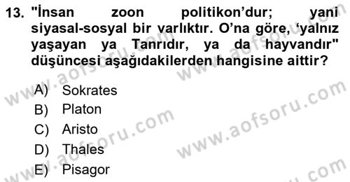Mitoloji ve Din Dersi 2025 - 2026 Yılı (Vize) Ara Sınav Soruları 13. Soru