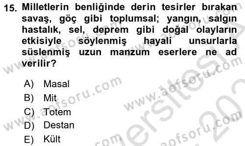 Mitoloji ve Din Dersi 2025 - 2026 Yılı (Vize) Ara Sınav Soruları 15. Soru
