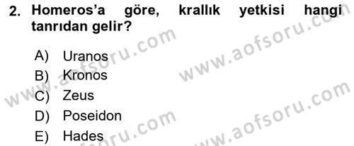 Mitoloji ve Din Dersi 2025 - 2026 Yılı (Vize) Ara Sınav Soruları 2. Soru
